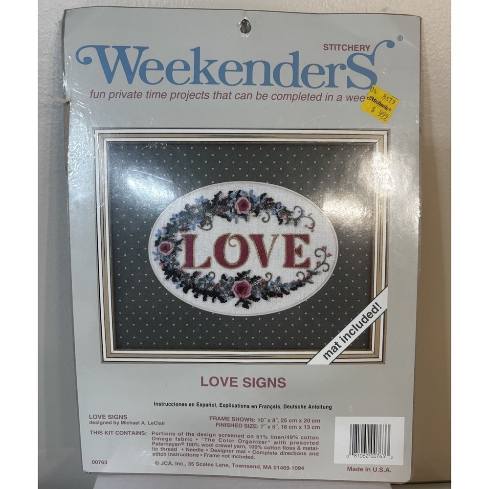 Vintage Weekenders Cross Stitch Kit "LOVE" Signs With Mat Included!  00763 NOS